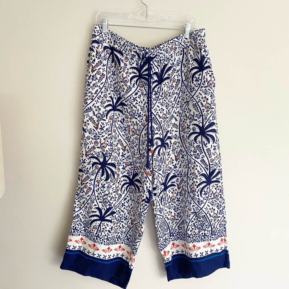 Joie Tropical Linen blend wide leg pull on elastic beaded pants XL